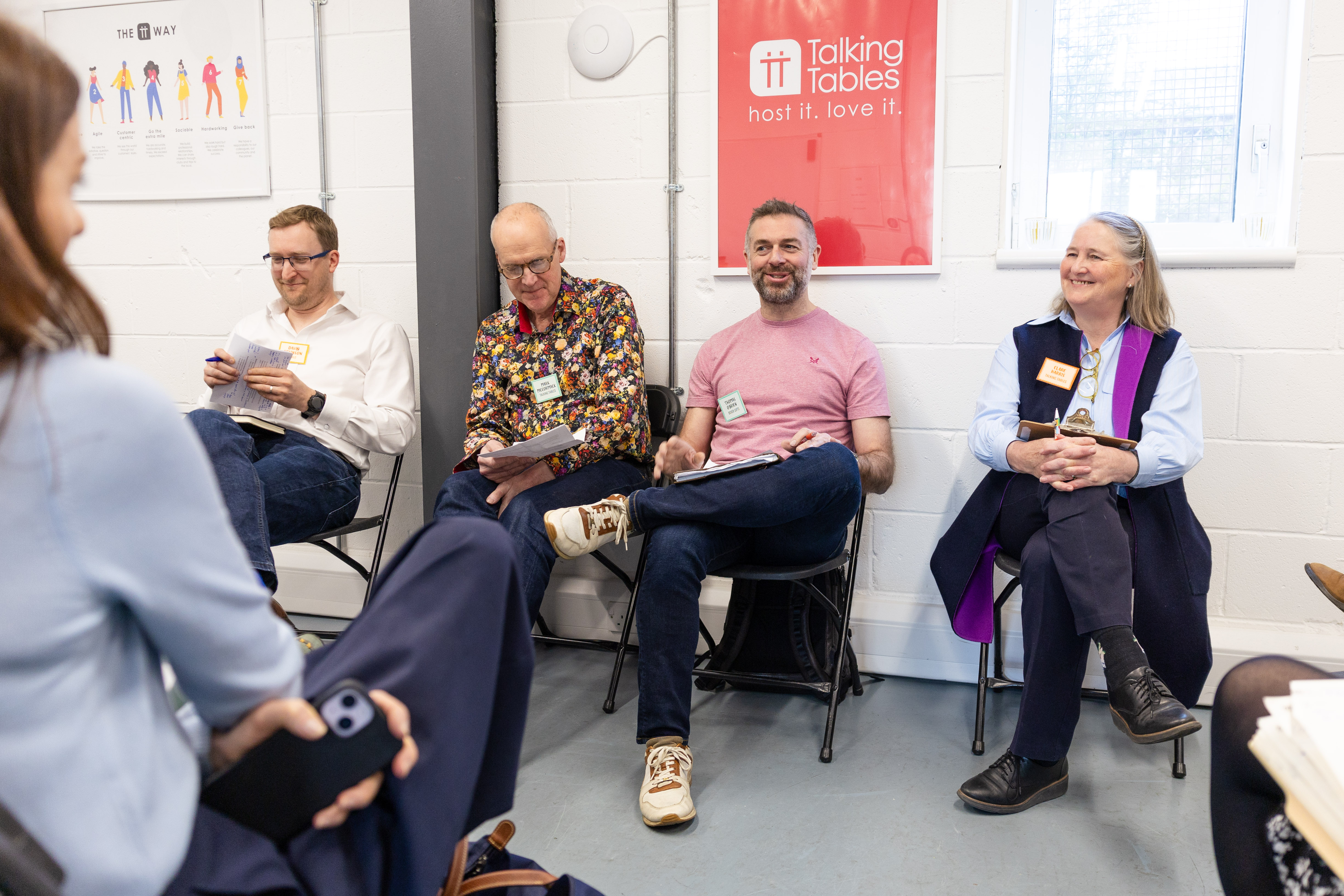 The panelists (L-R): David Atkinson from Danilo, Mark McCormack from Talking Tables and Thomas O'Brien from Boxer Gifts, with host Clare Harris, Founder of Talking Tables.